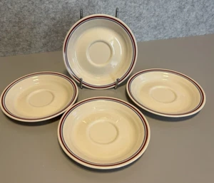Vintage 4 Corelle Abundance Pattern  6" Saucers - Burgundy & Blue Band EUC - Picture 1 of 6