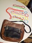 Brown Purse With 4 Kids Bracelets And 10 Plastic Necklaces For Play Grow Ups