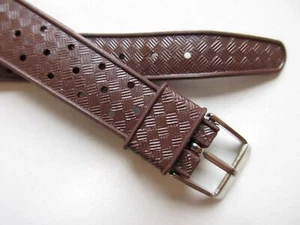 Brown perforated diver 14 MM rubber 1970's Basketweave watch band strap N.O.S - Picture 1 of 5