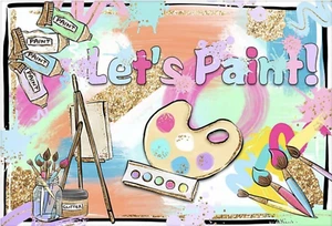 ART LET'S PAINT CANVAS BRUSHES COLOURS BIRTHDAY PARTY BANNER BACKDROP DECORATION - Picture 1 of 4