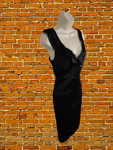 COAST BLACK DRESS SIZE UK12 WOMENS SLEEVELESS RUFFLED SHOULDER SATIN STYLE PARTY - Picture 1 of 5