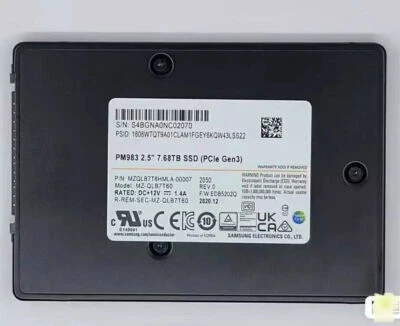 7.68TB Samsung SSD PM983 U.2 2.5"MZQLB7T6HMLA-00007 MZ-QLB7T60 EDB5202 PCIe Gen3 - Image 1 of 3