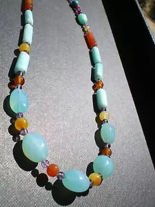 Collier Harmonique en Calcédoine, Améthyste et Cornaline !! 160 cts (Mexique) - Picture 1 of 1