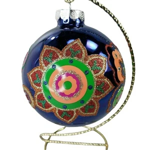Vera Bradley Christmas Glass Ornament Venetian Paisley With Box 2013 New - Picture 1 of 12