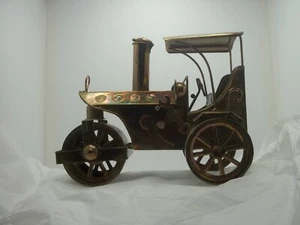 STEAMPUNK STEAMROLLER MUSIC BOX "KING OF THE ROAD" COPPER COLORED TIN VTG - Picture 1 of 8