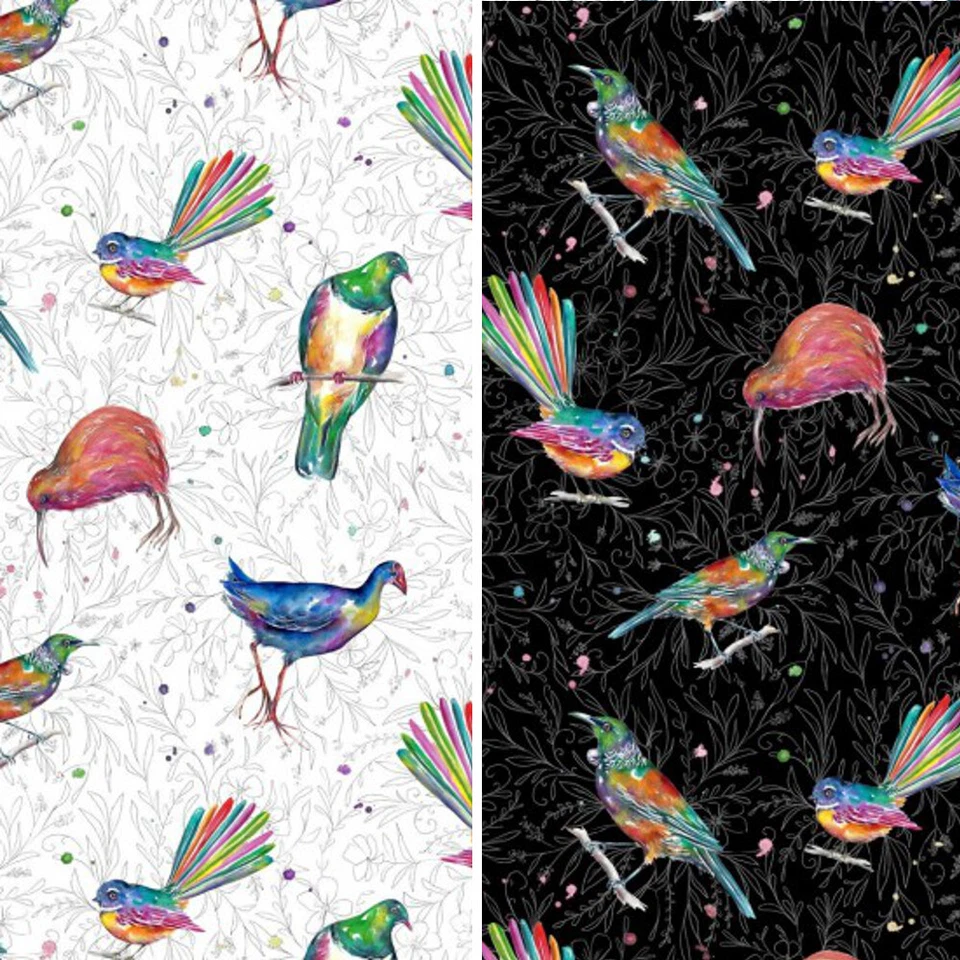 100% Cotton Fabric Nutex Splash of Colour Birds Bird New Zealand Kiwi Kereru - Image 1 of 1