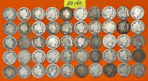 Circulated 90% Silver Barber Dime Roll of 50 Coins | 90% Silver Dime Roll #BD140 Cover