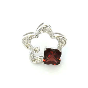 2 ctw Natural Red Garnet Diamond Solid 14k White Gold Star Flower Drop Pendant - Picture 1 of 3