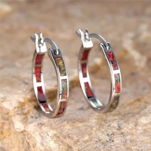 Pendientes Hawaii Beach 20 mm redondos naranja ópalo de fuego rellenos de plata para mujeres niñas - Imagen 1 de 4