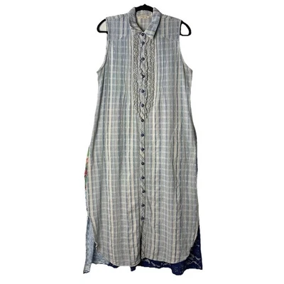 Soft Surroundings Enchanted Gardens Maxi Dress Button Up Plaid Boho Cottage L - Image 1 of 4
