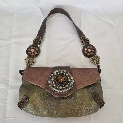 Leatherock Beaded Embellished Leather Shoulder Bag Purse Vintage Boho  - Image 1 of 4