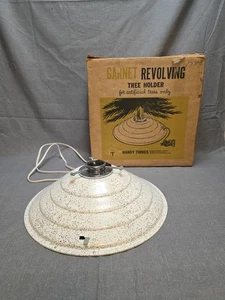 Vintage Granat drehbarer musikalischer Weihnachtsbaumhalter Ständer weiß mit Box  - Bild 1 von 9