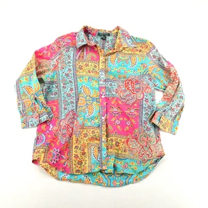 Ralph Lauren Womens Bright Colorful Paisley Blue Pink Cotton Blouse Size XL - Picture 1 of 4