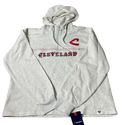 Cleveland Indians Hoodie Women XL Gray Cream Pullover Fanatics Half Zip MLB NEW - Image 1 of 4