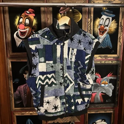 Vintage 90s EMS Eastern Mountain Sports Deep Pile Abstract Aztec Fleece Vest Sm - Image 1 of 4