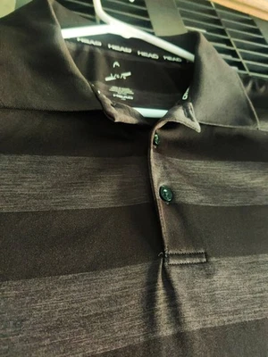 Head Polo Shirt Men’s Size L Black Gray Striped Short Sleeve Athletic Fit 27" L - Image 1 of 3