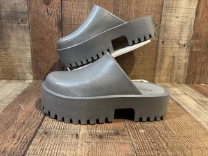 Portland (Boot Co) Damen Plateau hoch geschnittene Clogies Pantoletten Glitzer silber Größe 9 - Bild 1 von 10