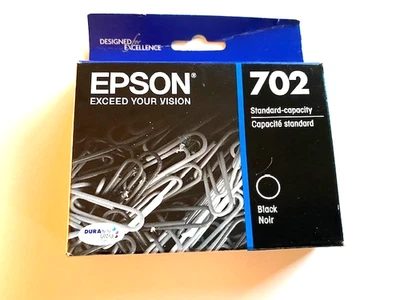 GENUINE Epson 702 Black Ink Cartridge T702120 Std Capacity, 10/2024 - NEW SEALED - Image 1 of 2