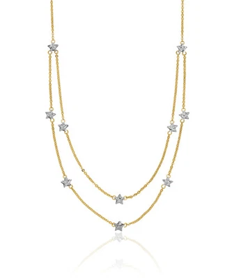 14K Solid Two Tone Gold Double Chain Star Layering Necklace - Image 1 of 4