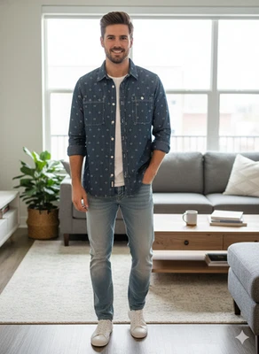 Camisa de mezclilla Quiksilver manga larga con botones, talla grande para hombre Foto 1 de 4