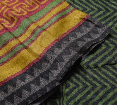 Sari mostaza vintage Sushila 100 % lana pura estampado cálido sari suave tela de 5 yardas Foto 1 de 4