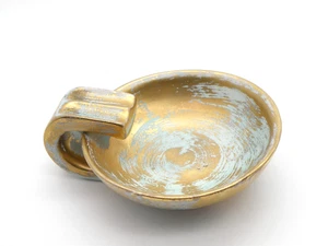 Vtg Stangl Pottery Ashtray 5057 Antique Gold Blue Hand Painted MCM 5"x4.25" USA - Picture 1 of 15