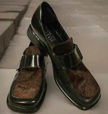 Franco Sarto Black Flex Loafer Chunky Slip On Buckle Cow Hair Grunge Goth 10/9.5 - image 1 of 4