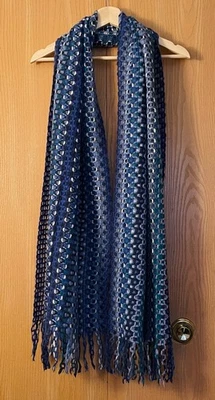 Missoni Italy Blue/Green Open Knit Mohair Blend Scarf with Fringe NWOT - Image 1 of 3