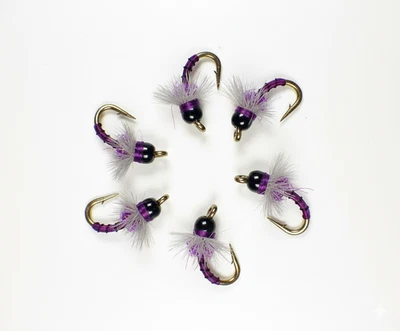 GUIDE FLIES Blindside Midge UV Purple Soft Hackle Nymphs - Premium Trout Fly Fishing Flies