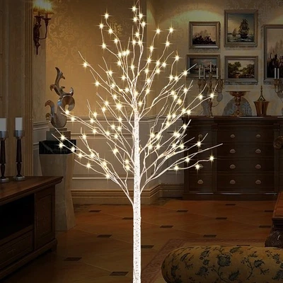 BAZZAREE 120cm 4ft LED Birch Tree Pre Lit Warm White Lights Mains Operated Indoor Outdo