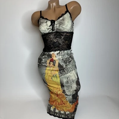 Vestido Vintage RARO Charlotte Russe Midi Retro Bailarina Flamenca S Encaje Brillo EE. UU. Foto 1 de 4