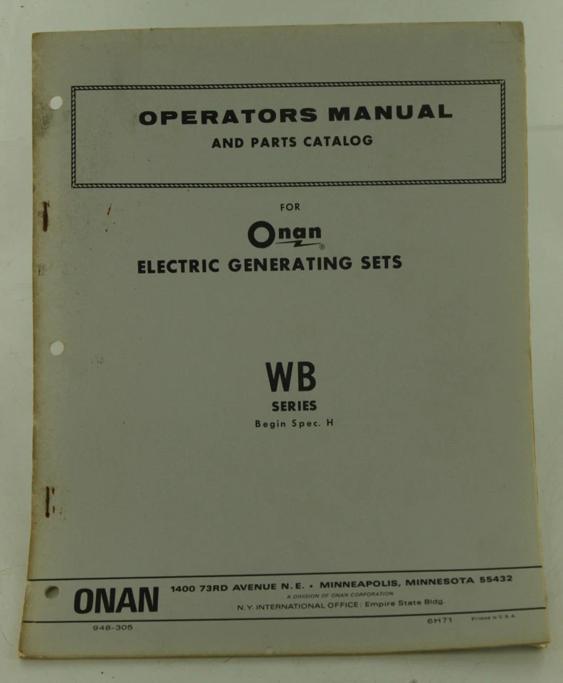 Vintage ONAN WC Series Generator Instruction Manual & Parts Catalog #3 - Image 1 of 1