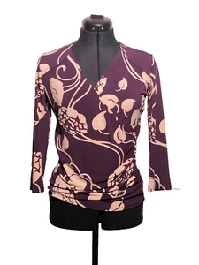 Kaliko Top Women Small Purple Stretch Wrap Tank Floral Surplice Size 10 - Picture 1 of 9