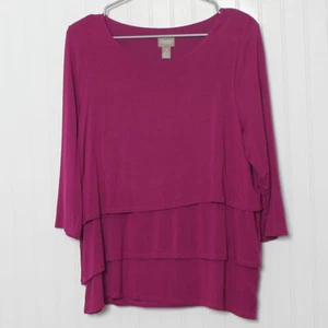 Chico's 2 Raspberry Round Neck 3/4 Sleeve Layered Tunic Top Large - Picture 1 of 9