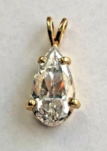 White Topaz Pear or Teardrop Pendant Sterling Silver 925 - Y. Gold Over Vtg NOS - Picture 1 of 9
