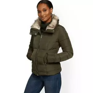 Women's New York & Company Quilted Puffer Jacket, Pockets, Hood size Large - Picture 1 of 10