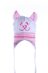 Lovely cotton baby girl's hat! Size 3-6 months! White and Pink Cat! - Picture 1 of 5