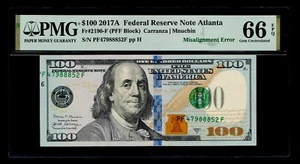 Misalignment Error 2017 $100  Atlanta PMG Gem Uncirculated 66 EPQ - Picture 1 of 2