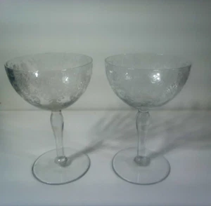 Pair Etched Glass Stemware Wine Water Goblets Bridal Wedding Clear High Quality - Picture 1 of 6