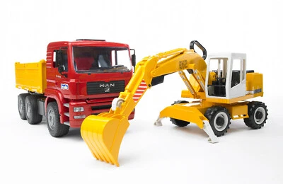Bruder 02751 Camion Dumper MAN TGA con Scavatrice Liebherr Giocattolo Scala 1:16 - Immagine 1 di 3