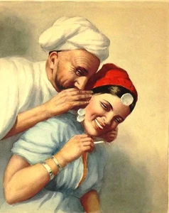  Man Whispering to Cigarette-Smoking Woman  watercolor - Bild 1 von 3