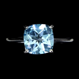 925 Sterling Silver Ring Cushion Blue Topaz 8mm Natuarl Gemstone Jewelry - Picture 1 of 9