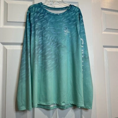 Guy Harvey Women's Long Sleeve Sun Shirt Fishing Aqua Blue School of Fish Large - Image 1 of 4