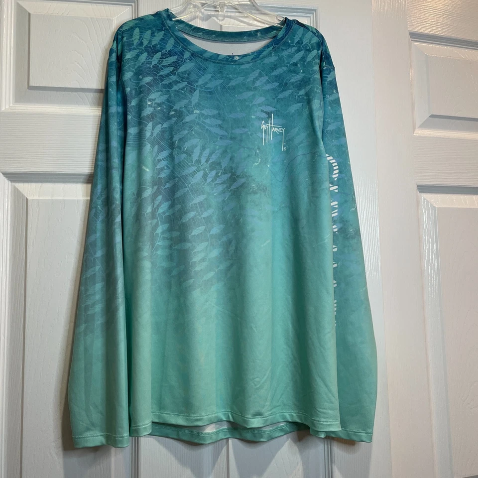 Guy Harvey Women's Long Sleeve Sun Shirt Fishing Aqua Blue School of Fish Large - Image 1 of 4