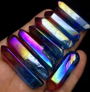66g 8PCS MORE COLOUR Aura Quartz Crystal Titanium Bismuth Silicon Rainbows D765 - Picture 1 of 9