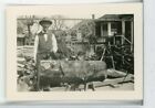 A13 Original Photo Vintage  Can Cutting Wood / Pile 457A