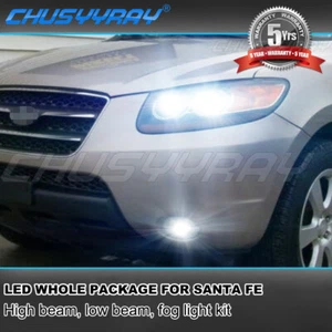 For Hyundai Santa Fe 2007-2012 Combo LED Headlight High/Low Kit & Fog Light Bulb - Picture 1 of 12