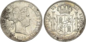 SPAIN COIN ISABEL II 2 ESCUDOS 1867 MADRID CAL.647 PLATA SILVER 25,86GR - Imagen 1 de 1