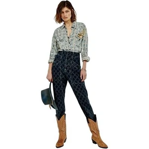 Free People Sashiko Relaxed Jeans Stepphose Ultra High Rise Taper Boho Gr. L - Bild 1 von 15