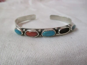 Vintage Navajo Sterling Cuff Bracelet Turquoise Stones signed L Canado - Picture 1 of 5